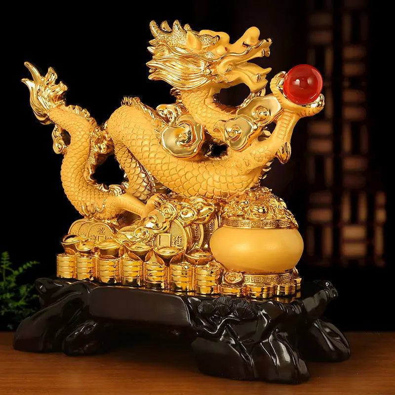 Zhaocai Treasure Bowl Golden Dragon Ornaments The Year of The Loong Lucky Dragon Office Living Room Entrance Decoration Gift