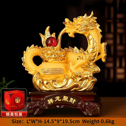 Zhaocai Treasure Bowl Golden Dragon Ornaments The Year of The Loong Lucky Dragon Office Living Room Entrance Decoration Gift