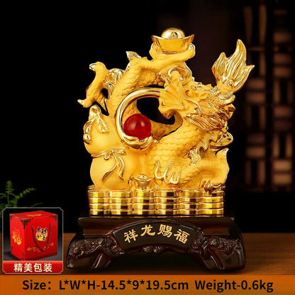 Zhaocai Treasure Bowl Golden Dragon Ornaments The Year of The Loong Lucky Dragon Office Living Room Entrance Decoration Gift