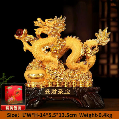 Zhaocai Treasure Bowl Golden Dragon Ornaments The Year of The Loong Lucky Dragon Office Living Room Entrance Decoration Gift