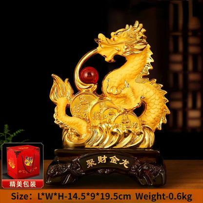 Zhaocai Treasure Bowl Golden Dragon Ornaments The Year of The Loong Lucky Dragon Office Living Room Entrance Decoration Gift