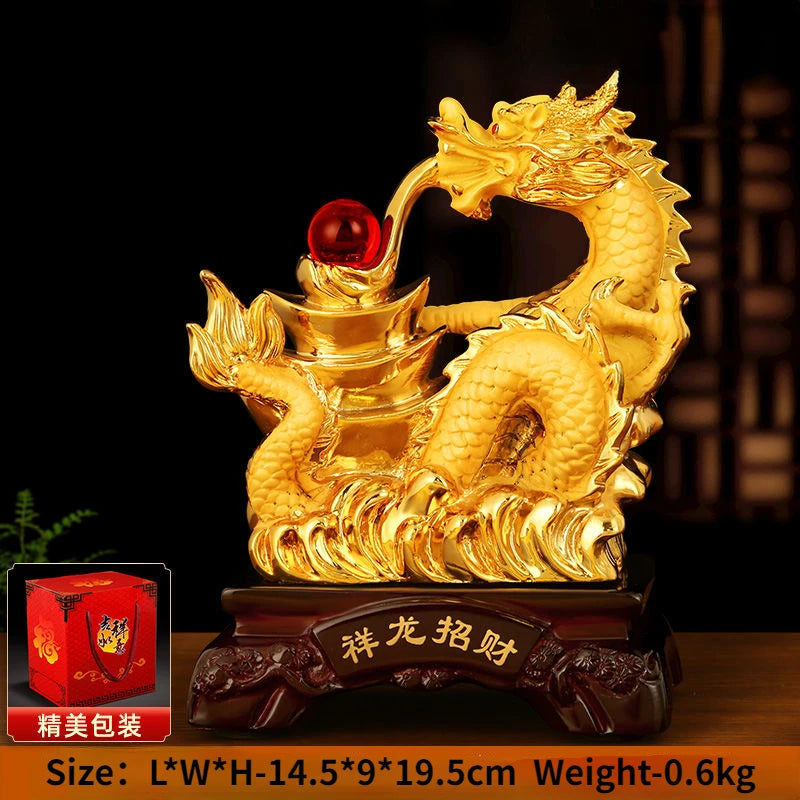 Zhaocai Treasure Bowl Golden Dragon Ornaments The Year of The Loong Lucky Dragon Office Living Room Entrance Decoration Gift