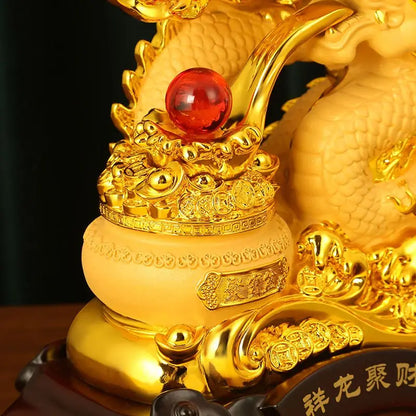 Zhaocai Treasure Bowl Golden Dragon Ornaments The Year of The Loong Lucky Dragon Office Living Room Entrance Decoration Gift