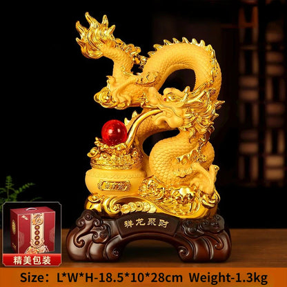 Zhaocai Treasure Bowl Golden Dragon Ornaments The Year of The Loong Lucky Dragon Office Living Room Entrance Decoration Gift