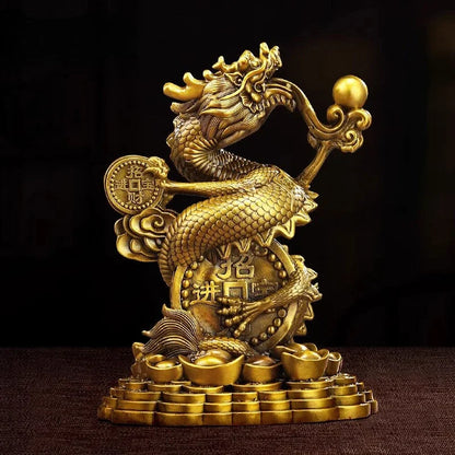 Zhaocai  Wealth Attract All Copper Gold Ingot Dragon Ornaments Office Living Room Home Foyer Decoration Opening Gift