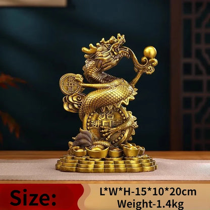 Zhaocai  Wealth Attract All Copper Gold Ingot Dragon Ornaments Office Living Room Home Foyer Decoration Opening Gift