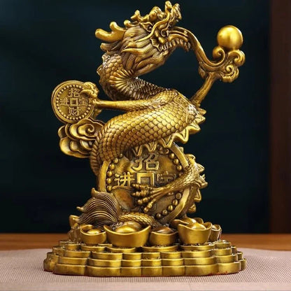 Zhaocai  Wealth Attract All Copper Gold Ingot Dragon Ornaments Office Living Room Home Foyer Decoration Opening Gift