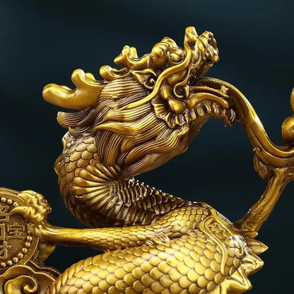 Zhaocai  Wealth Attract All Copper Gold Ingot Dragon Ornaments Office Living Room Home Foyer Decoration Opening Gift