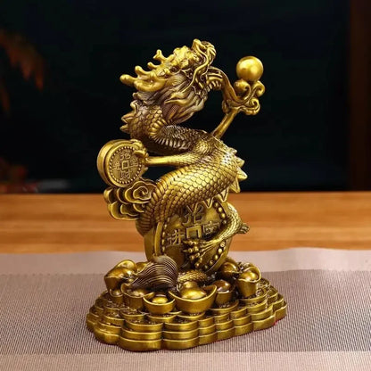 Zhaocai  Wealth Attract All Copper Gold Ingot Dragon Ornaments Office Living Room Home Foyer Decoration Opening Gift