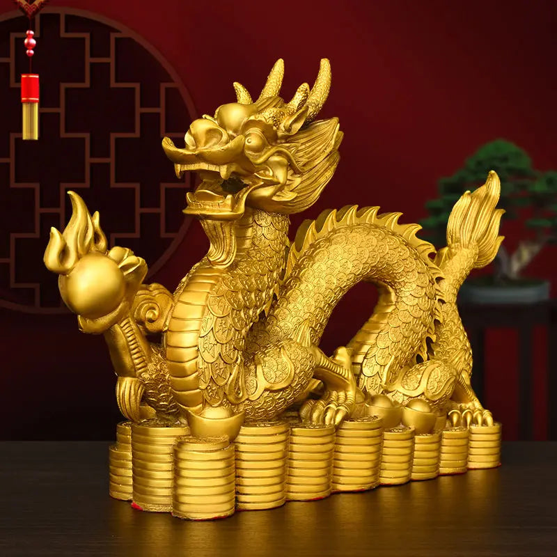 Zhaocai Wealth Attract Dragon Decorations Pure Copper Dragon Ornaments Chinese Loong Cornucopia Xianglong Home Desktop Decor