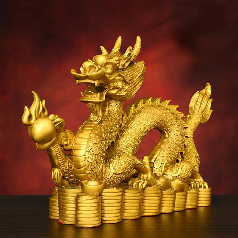 Zhaocai Wealth Attract Dragon Decorations Pure Copper Dragon Ornaments Chinese Loong Cornucopia Xianglong Home Desktop Decor