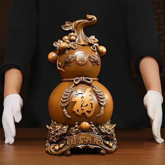 Zhaocai Wealth Attract Gourd New Chinese Woodgrain Handcarved Gourd Ornaments Relocation Gift Living Room Office Opening Gift