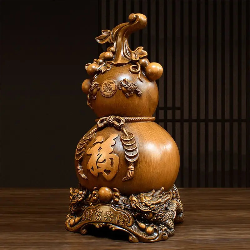 Zhaocai Wealth Attract Gourd New Chinese Woodgrain Handcarved Gourd Ornaments Relocation Gift Living Room Office Opening Gift