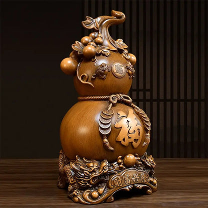 Zhaocai Wealth Attract Gourd New Chinese Woodgrain Handcarved Gourd Ornaments Relocation Gift Living Room Office Opening Gift