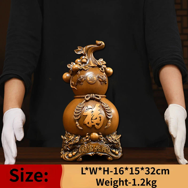 Zhaocai Wealth Attract Gourd New Chinese Woodgrain Handcarved Gourd Ornaments Relocation Gift Living Room Office Opening Gift