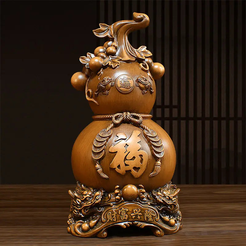 Zhaocai Wealth Attract Gourd New Chinese Woodgrain Handcarved Gourd Ornaments Relocation Gift Living Room Office Opening Gift