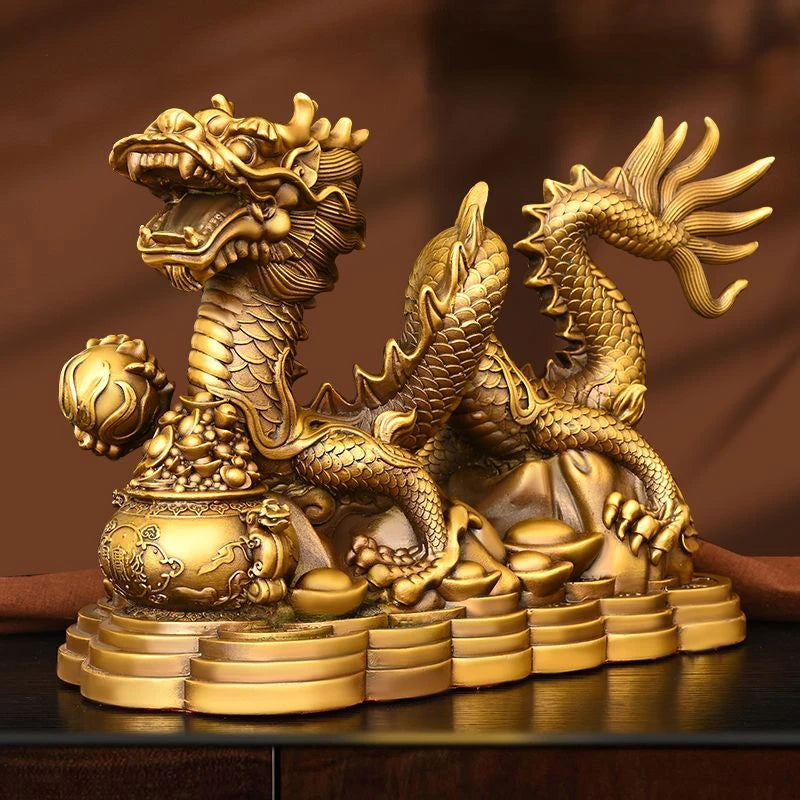 ZhaocaiWealth Attract  Pure Brass Dragon Ornaments Decoration Treasure Bowl Four Claw Dragon Home Crafts