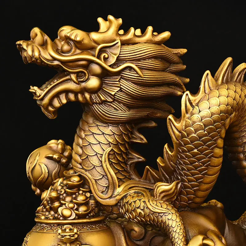 ZhaocaiWealth Attract  Pure Brass Dragon Ornaments Decoration Treasure Bowl Four Claw Dragon Home Crafts