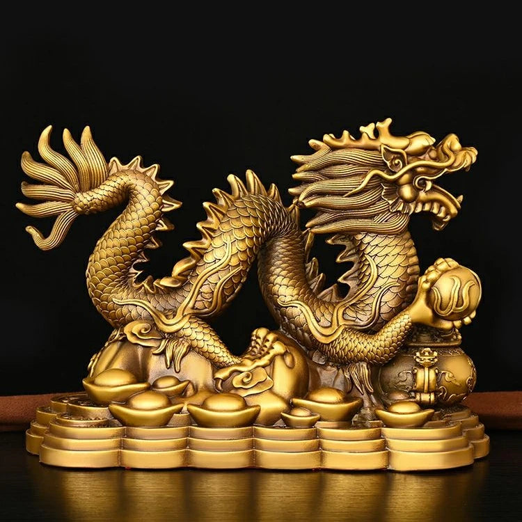 ZhaocaiWealth Attract  Pure Brass Dragon Ornaments Decoration Treasure Bowl Four Claw Dragon Home Crafts