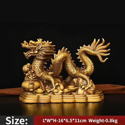 ZhaocaiWealth Attract  Pure Brass Dragon Ornaments Decoration Treasure Bowl Four Claw Dragon Home Crafts