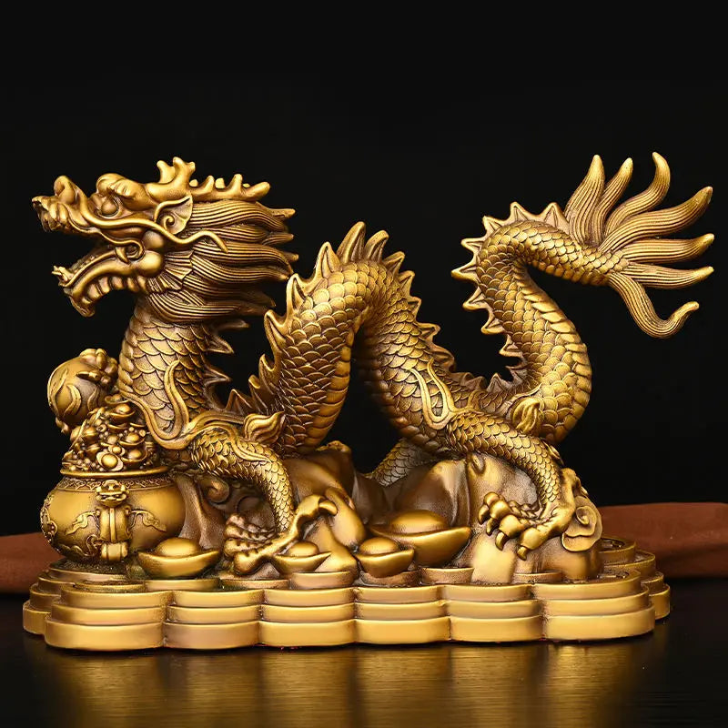 ZhaocaiWealth Attract  Pure Brass Dragon Ornaments Decoration Treasure Bowl Four Claw Dragon Home Crafts