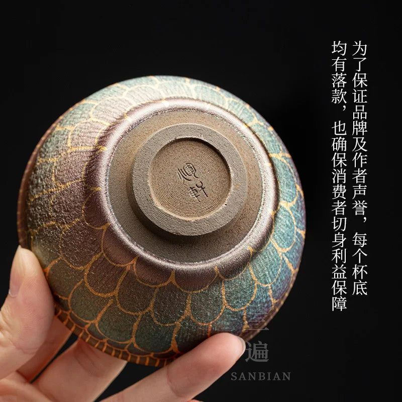 Zhengzang Jianyang Jianzhan Jian Kiln Ware Oil Drop Pattern Master Hand Painted Hundred Flowers Jianzhan Enameled Cast Iron Ma