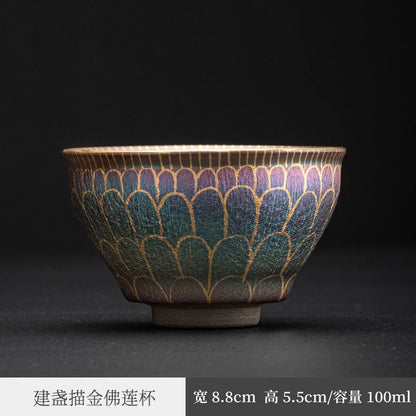 Zhengzang Jianyang Jianzhan Jian Kiln Ware Oil Drop Pattern Master Hand Painted Hundred Flowers Jianzhan Enameled Cast Iron Ma