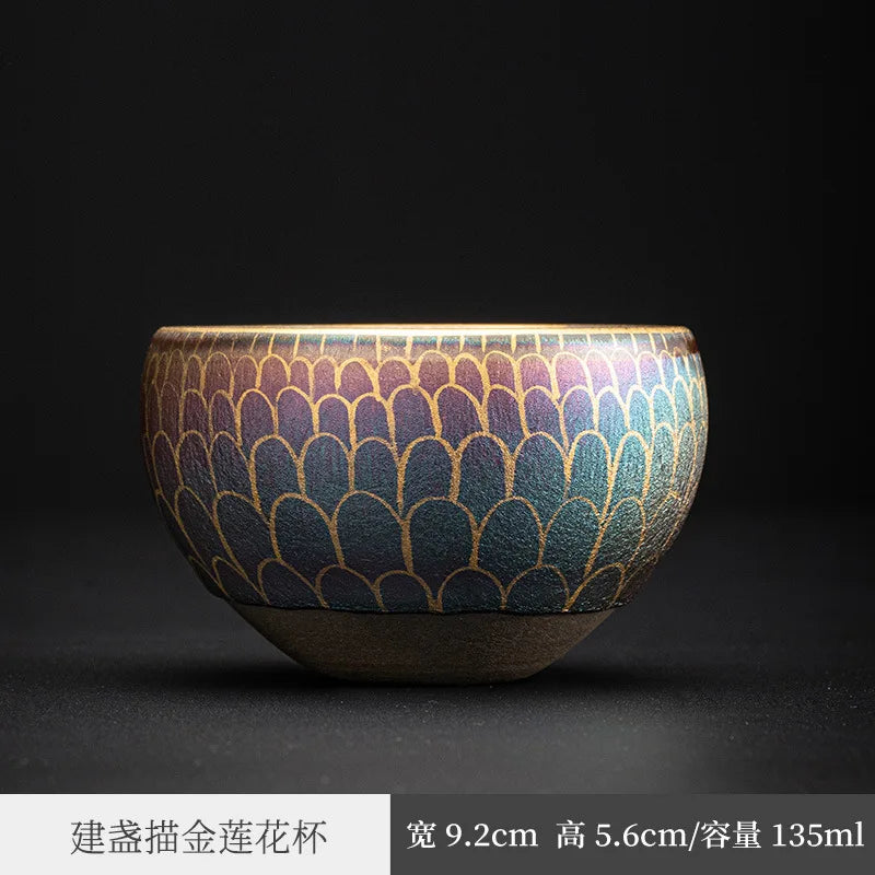 Zhengzang Jianyang Jianzhan Jian Kiln Ware Oil Drop Pattern Master Hand Painted Hundred Flowers Jianzhan Enameled Cast Iron Ma