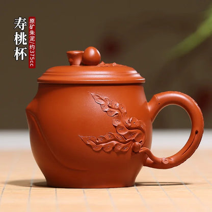 Zhenyi Yixing Zisha Cup pure handmade raw mineral vermilion tea cup cover cup office tea cup vermilion peach cup