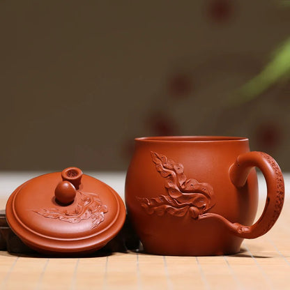 Zhenyi Yixing Zisha Cup pure handmade raw mineral vermilion tea cup cover cup office tea cup vermilion peach cup