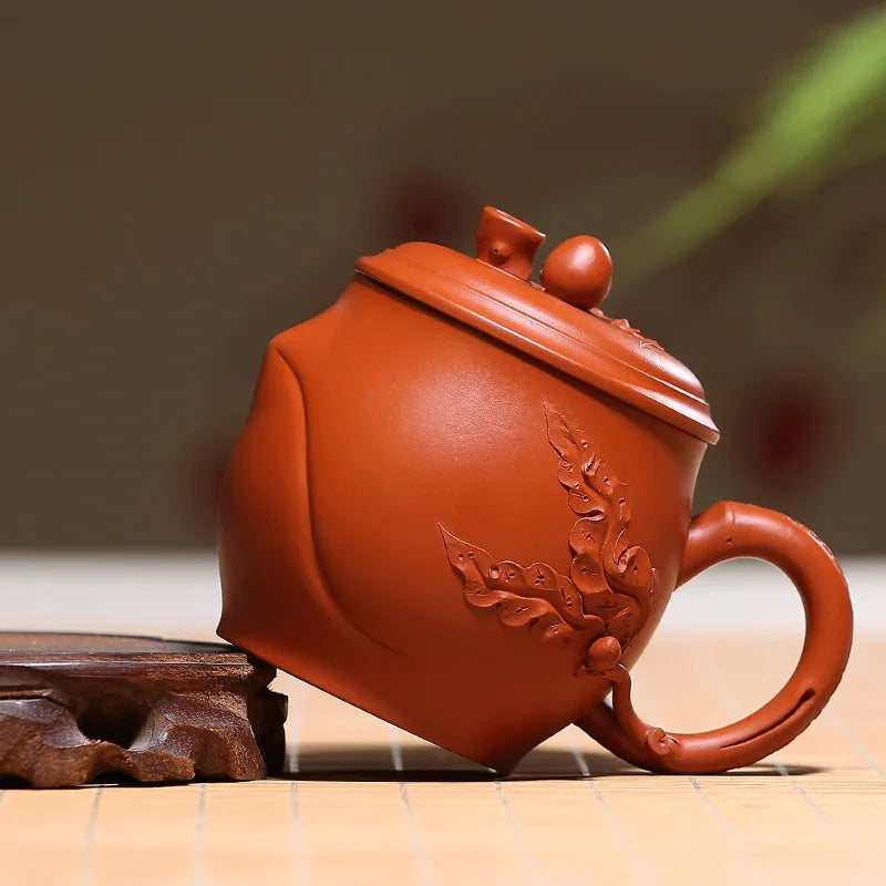 Zhenyi Yixing Zisha Cup pure handmade raw mineral vermilion tea cup cover cup office tea cup vermilion peach cup