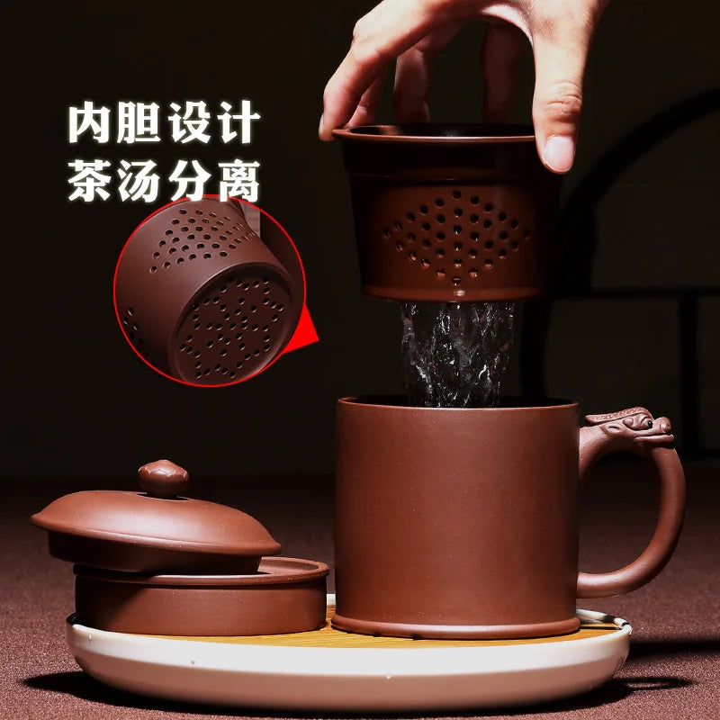 Zhenyi Yixing Zisha Cup pure manual liner filter tea cup cover lettering tea set gift customization fulinlong