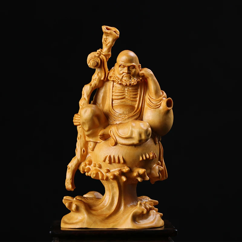 Zhongguobao Eight Gods 13cm Wood Dharma Zen Statue Handmade Sculpture Longevity Blessing Gift Wooden Collection