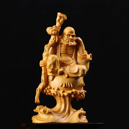 Zhongguobao Eight Gods 13cm Wood Dharma Zen Statue Handmade Sculpture Longevity Blessing Gift Wooden Collection