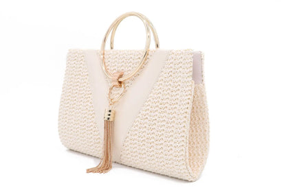 Zinc Alloy Tassels Handbag for Women Wedding Party Clutch Bags with Chain Circular Ring Purse Evening Bag Large Capacity Braid