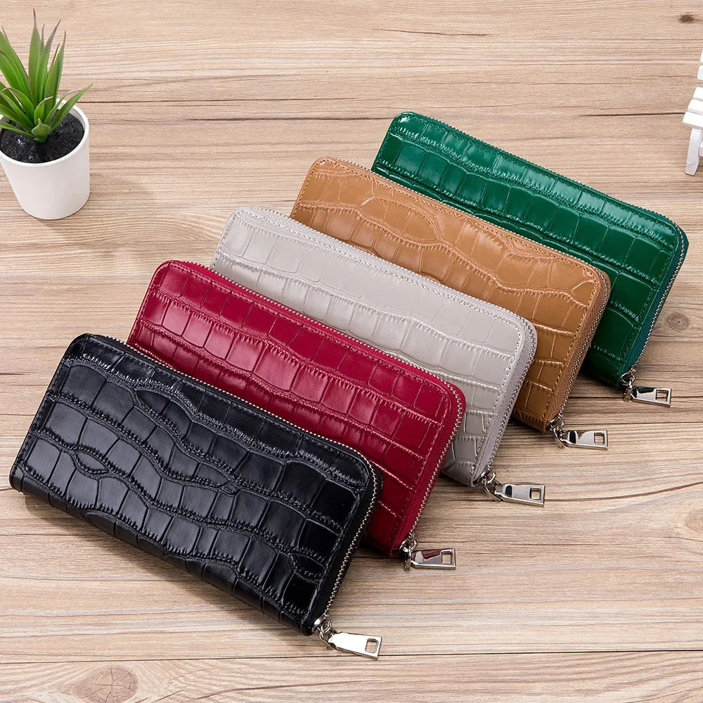 Zipper Long Wallet High Capacity Genuine Leather Mobile Phone Bag Handbag