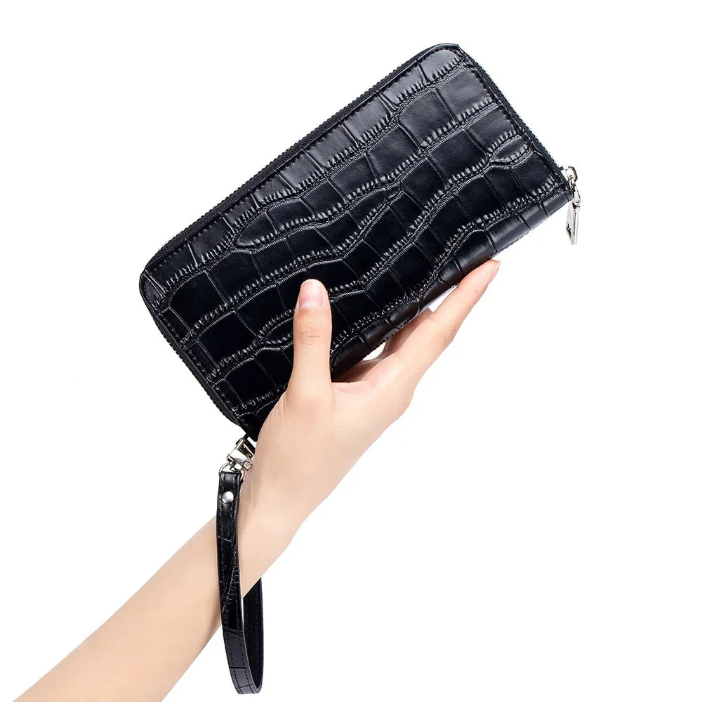 Zipper Long Wallet High Capacity Genuine Leather Mobile Phone Bag Handbag