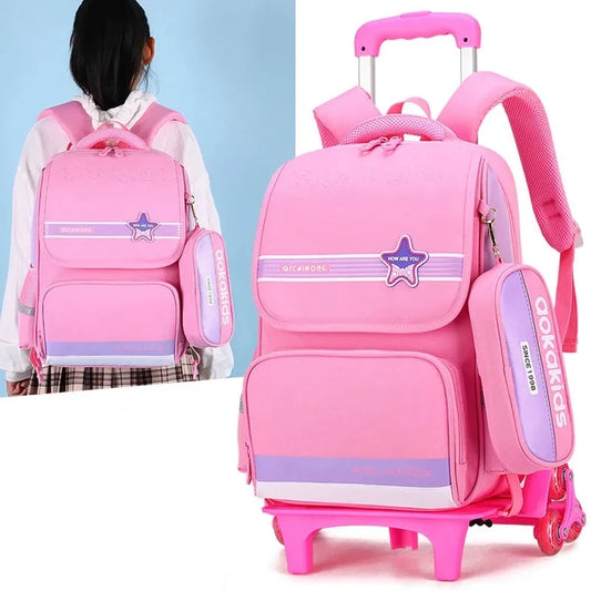 Ziranyu School Trolley Bag For Girls School Trolley Backpack for boys Waterproof Chilren Rolling Luggage Backapck Bag for school