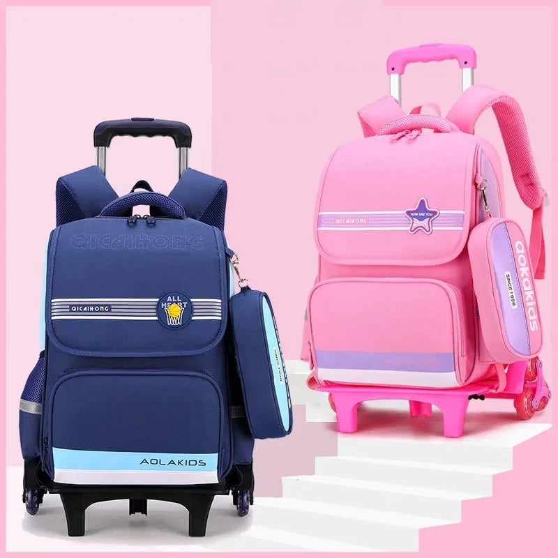 Ziranyu School Trolley Bag For Girls School Trolley Backpack for boys Waterproof Chilren Rolling Luggage Backapck Bag for school