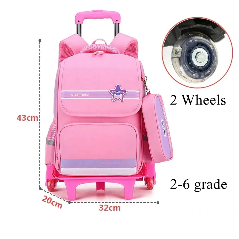 Ziranyu School Trolley Bag For Girls School Trolley Backpack for boys Waterproof Chilren Rolling Luggage Backapck Bag for school