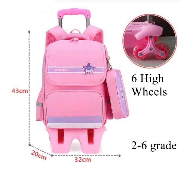 Ziranyu School Trolley Bag For Girls School Trolley Backpack for boys Waterproof Chilren Rolling Luggage Backapck Bag for school