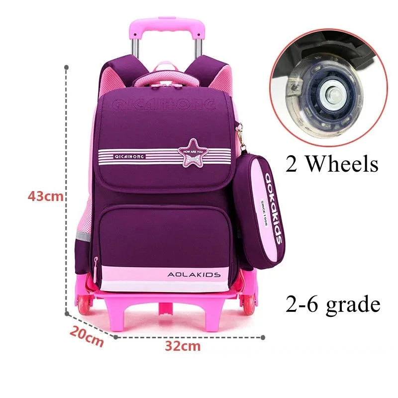 Ziranyu School Trolley Bag For Girls School Trolley Backpack for boys Waterproof Chilren Rolling Luggage Backapck Bag for school