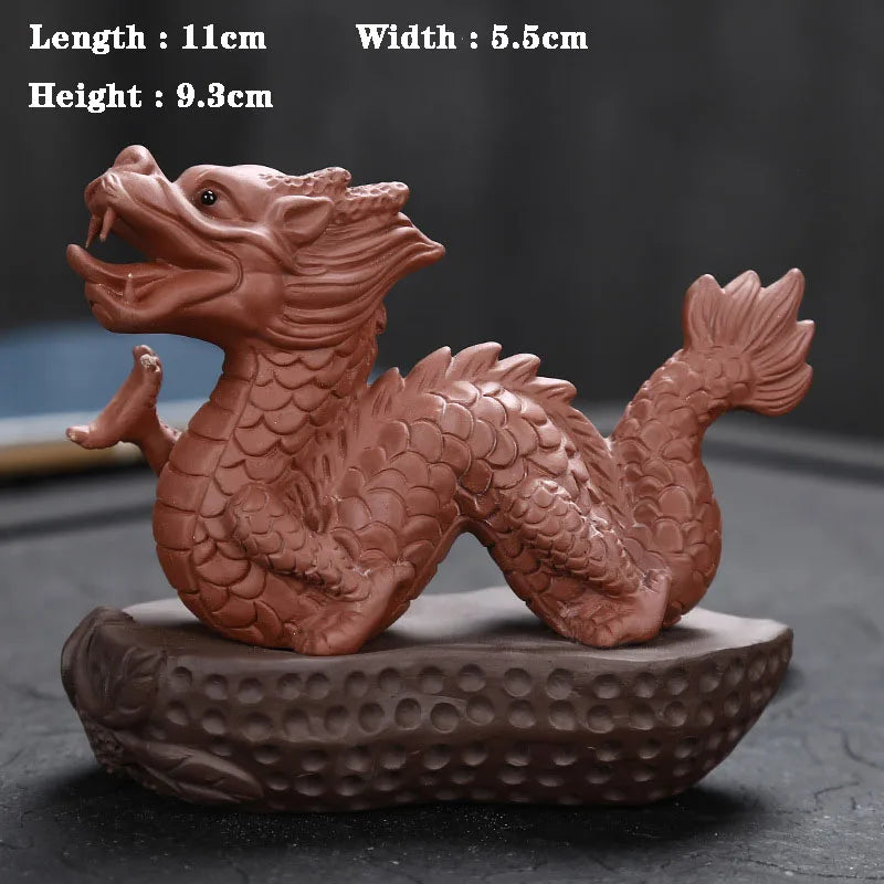 Zisha Chinese Dragon Crafts Figurines Purple Clay Tea Pet Household Office Tea Accessories Car Decoration Toy Free Shipping