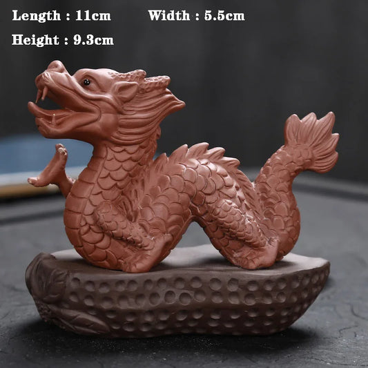 Zisha Chinese Dragon Crafts Figurines Purple Clay Tea Pet Household Office Tea Accessories Car Decoration Toy Free Shipping