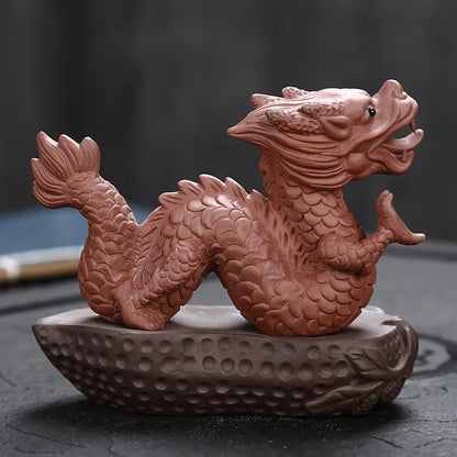 Zisha Chinese Dragon Crafts Figurines Purple Clay Tea Pet Household Office Tea Accessories Car Decoration Toy Free Shipping