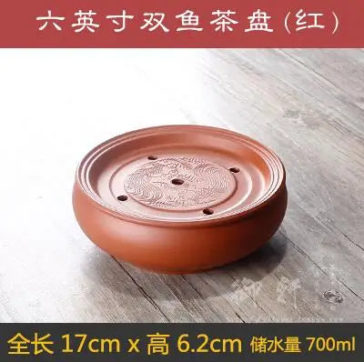 Zisha Chinese Tea Set, Water Storage Type, Large Tea Tray, Ceramic Round Dry Bubble Tea Table, Antique Double Dragon Tea Tray