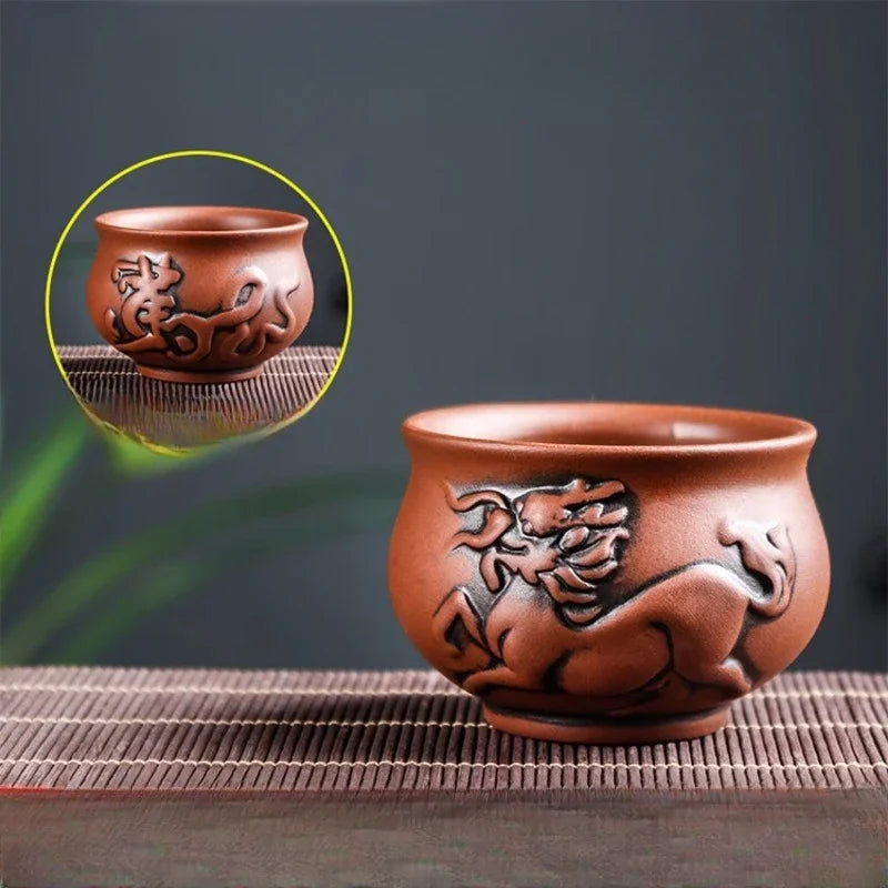 Zisha Handmade Tea Set, Tea Bowl, Chinese Style, Dragon Pattern, Ceramic Clay Kettle, Gift for Birthday Present, Decorations