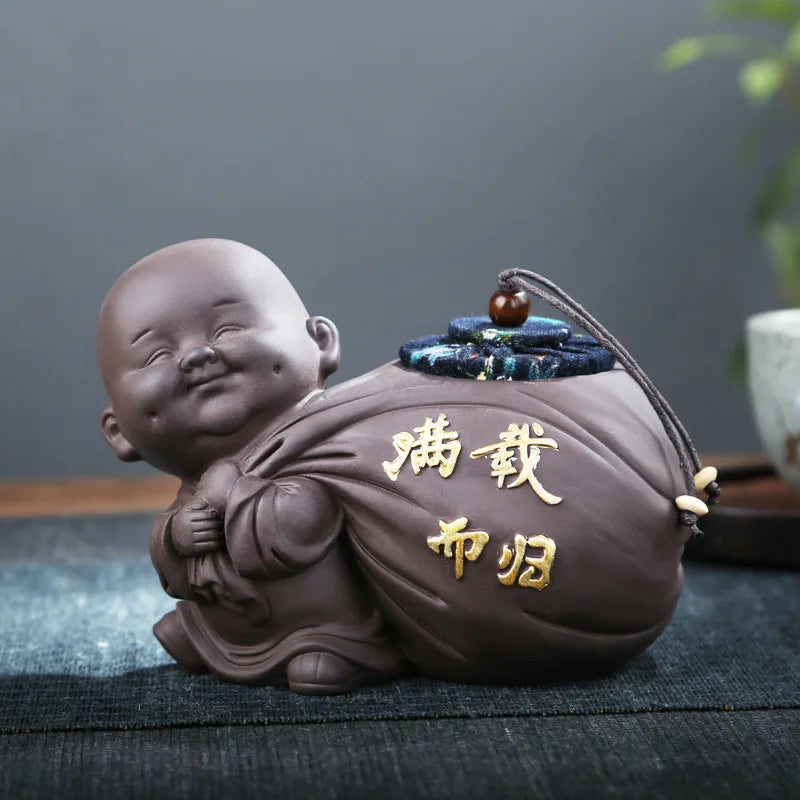 Zisha Little Monk Tea Caddy Sealed Storage Tank Creative Ceramic Gift Small Tea Caddy Home Decoration