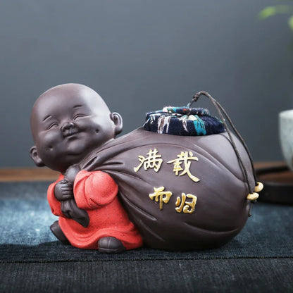 Zisha Little Monk Tea Caddy Sealed Storage Tank Creative Ceramic Gift Small Tea Caddy Home Decoration