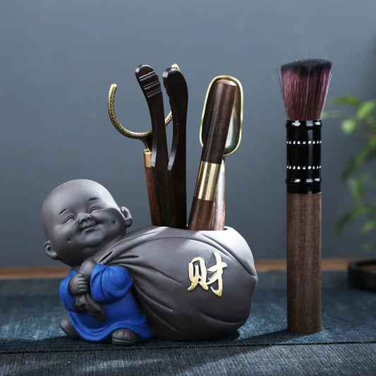 Zisha Little Monk Tea Ceremony Accessories Six Gentlemen Set Kung Fu Tea Set Accessories Ebony Wood Tea Clip Decoration